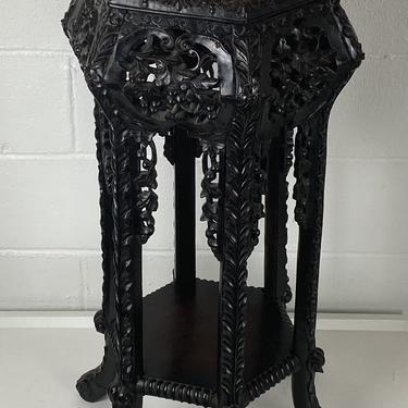 Antique Chinese Pedestal w/ Inset Pink Marble Top
