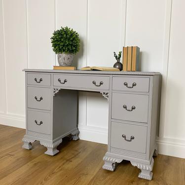 NEW - Vintage Seven Drawer Grey Desk, Painted Furniture, Office, Bedroom, Farmhouse, Distressed 
