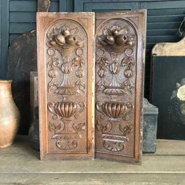 French Architectural Wood Door Panels, Set of 2, Cabinet Doors, Wall Mount, Wall Art 