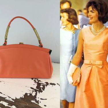 Camelot Days - Vintage 1950s 1960s Citrus Orange Vinyl Faux Leather Handbag Purse 
