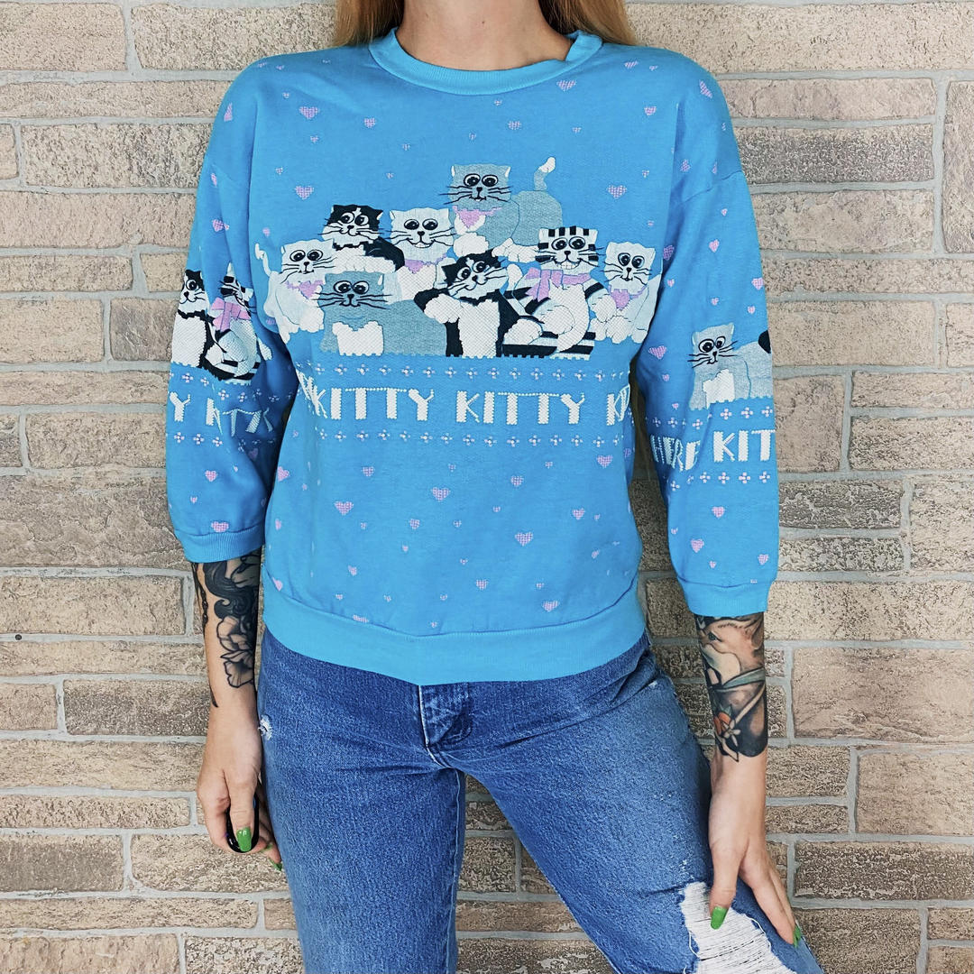 トップス vintage spumoni Vintage Spumoni Sweatshirt Womens Medium White Cats Kittens