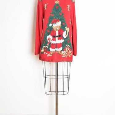 vintage 90s ugly christmas sweater santa bear tree jumper top shirt red L XL clothing 