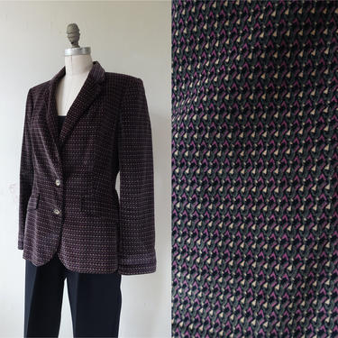 Vintage 70s Velour Printed Blazer/ 1970s Smoking Jacket/ Size Medium Large 