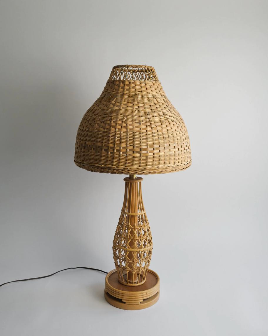 Vintage Large Wicker Table Lamp 