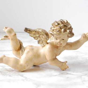 Vintage Cherub Statue - Antique Carved Wood Cherub - Angel Cherub by PursuingVintage1