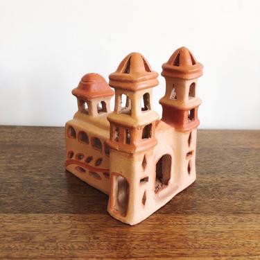 Vintage Mexican Clay Handmade Church Sculpture 