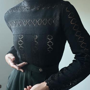 vintage intricate open knit mid century bishop sleeve sweater 