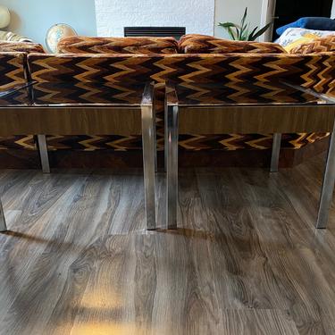 Vintage 1970s Chrome, Laminate and Smoked Glass End Table Set 