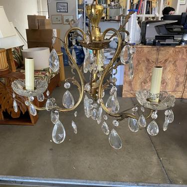 Hollywood Regency Crystal and Brass Chandelier Three Lights 