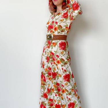 1970s Floral, Hooded, Zip Up Dress, sz. S/M