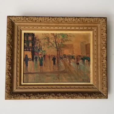 1960s Impressionist Style Paris Street Scene Oil Painting, Framed. 