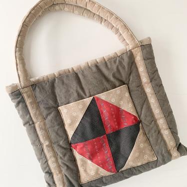 Vintage 1970s Quilted Patchwork Tote Bag 