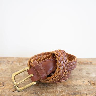VINTAGE LEATHER BELT - BROWN WITH BRASS BUCKLE - XL
