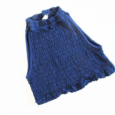 Vintage 60s Crop Top XS S M - 1960s Belly Shirt - Dark Blue Smock Top - Smock Vintage Shirt - Stretchy Crop Top - 60s Boho Clothing 