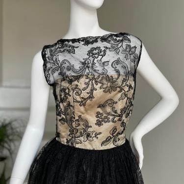 Amazingly Gorgeous French Chantilly Lace and Ivory Silk Cocktail Dress 32 Bust Vintage 