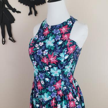 Vintage 1980's Racerback Dress / 90s Floral Day Dress XS 