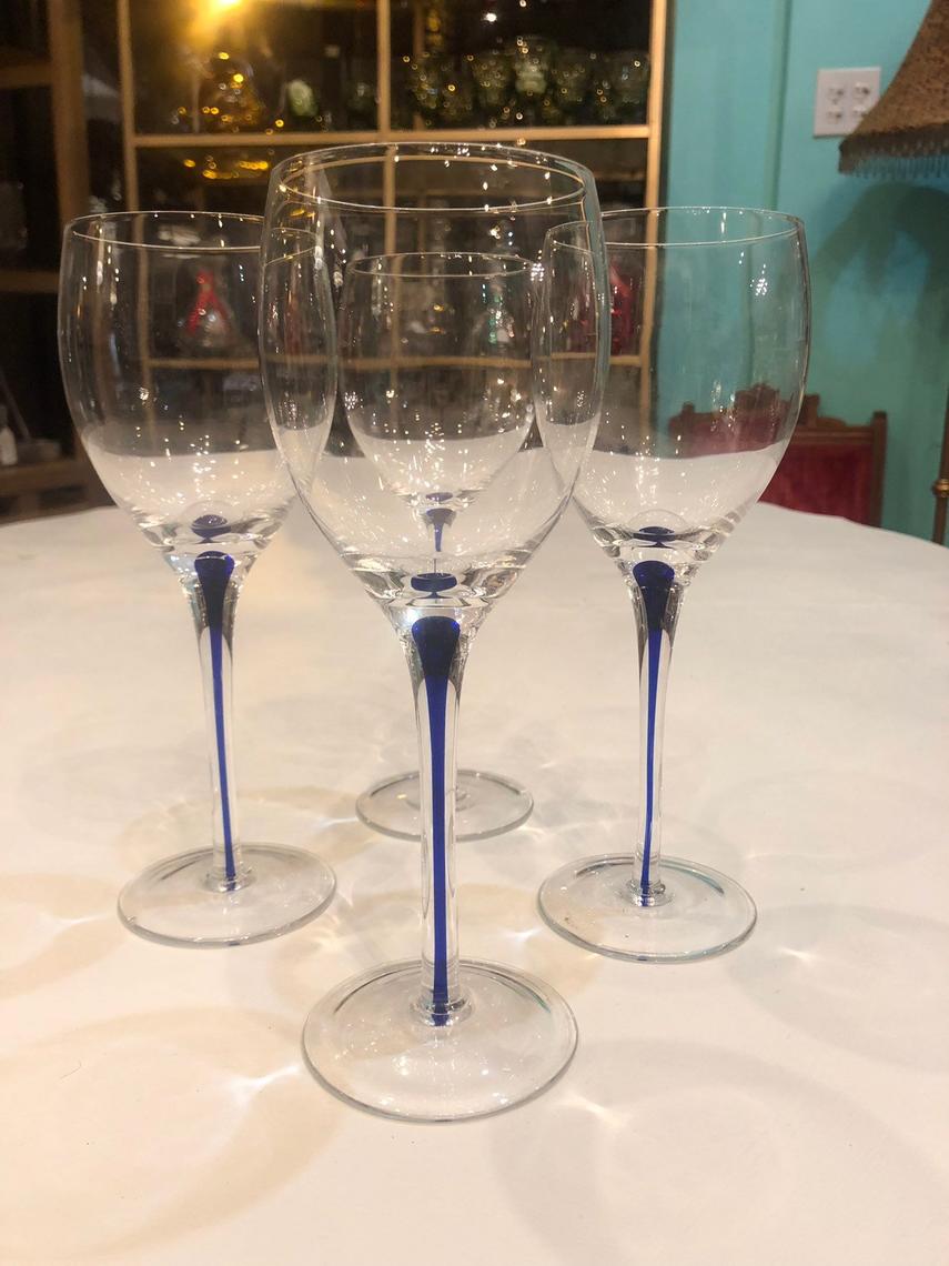 Vintage Libbey teardrop Cobalt Champagne Flutes Set of 4 