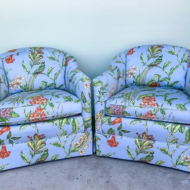 Pair of Palm Beach Upholstered Barrel Chairs