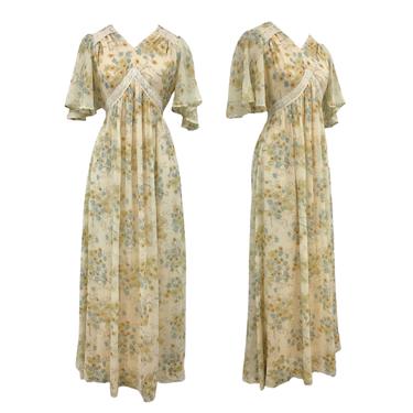 Vtg Vintage 1970s 70s Designer Act I Floral Cottage Core Empire Waist Maxi Dress 
