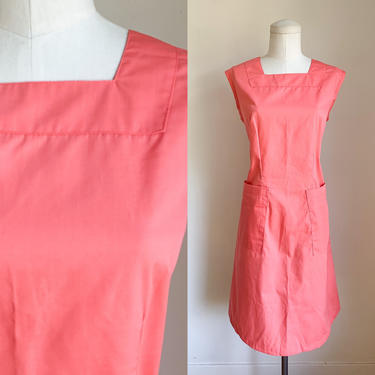 Vintage 1970s Coral Pink Nurse Uniform Pinafore / M 