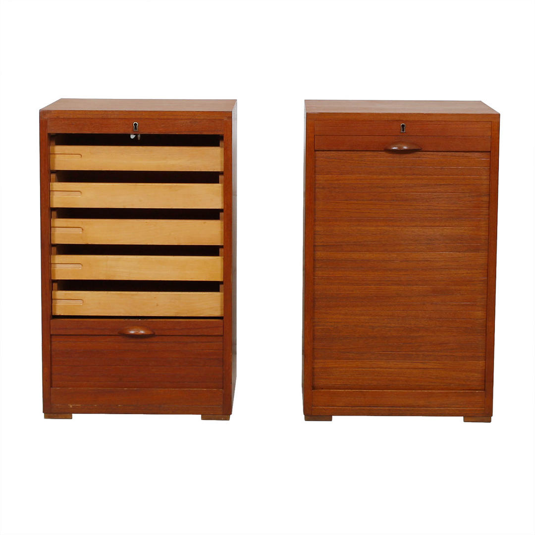Pair, Small Danish Modern Tambour Door Filing in Teak Modern Mobler Takoma DC