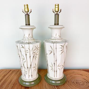 Pair of Celadon Bamboo Lamps