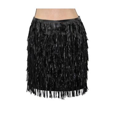 PU Leather Fringe Skirt Small, Tiered Short Black Mini Skirts for Women, Disco Club Goth, 90s Vintage Clothing 1990s Clothes 