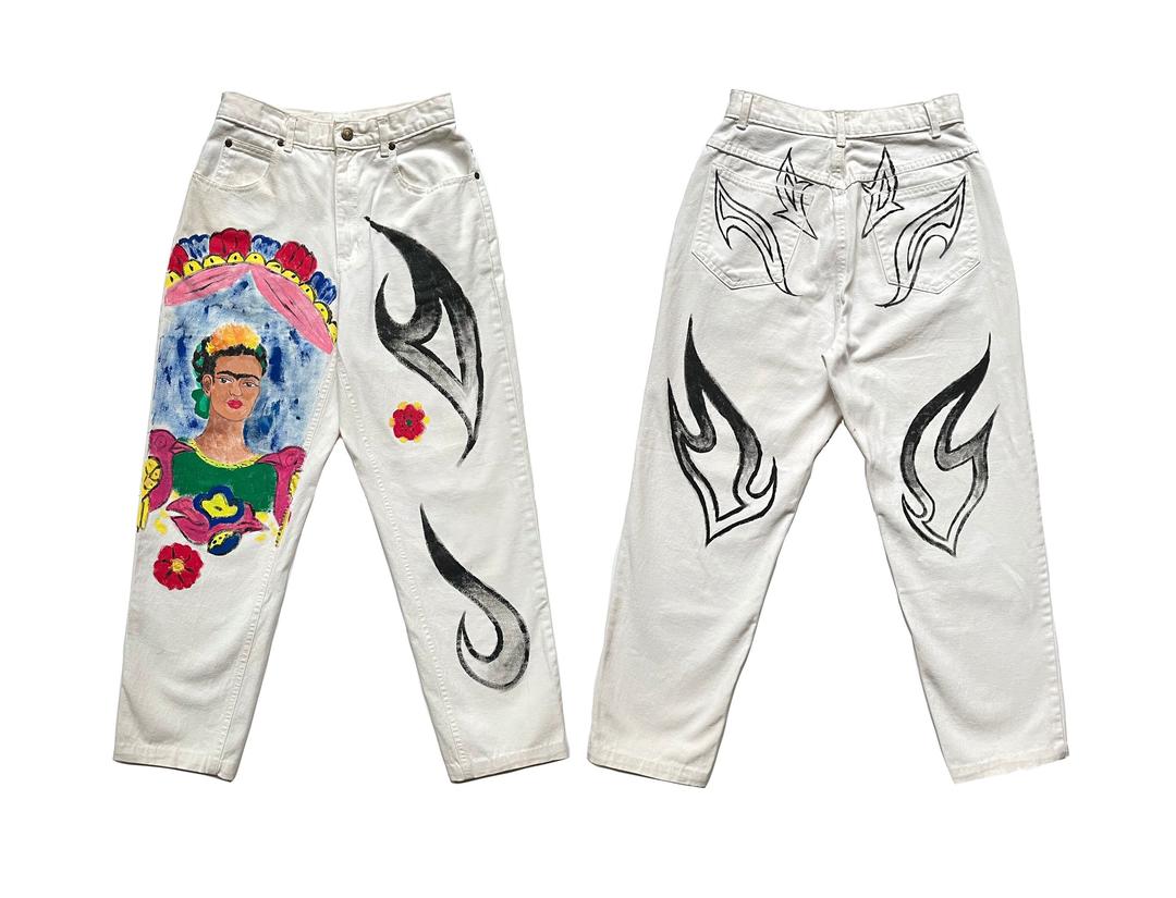Custom 1990’s Hand Painted by Kiara LizWear Jeans Sz 27W +2022 Top