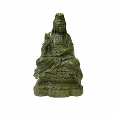 Oriental Green Stone Carved Guan Yin Tara Bodhisattva Avalokitesvara Statue ws1795E 