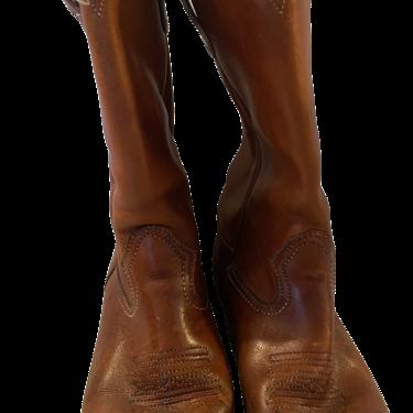 70s Gorgeous Rust Color Unisex Leather Cowboy Boots By Designer Custom