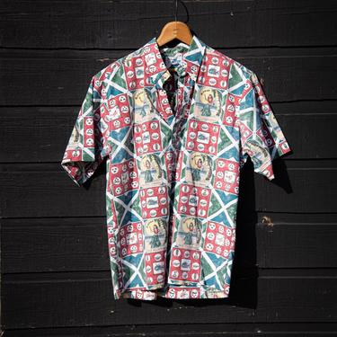 Vintage Mele Kalikimaka Reyn Spooner Hawaiian Christmas Shirt | Large Cotton Reverse Print Hula Girl Tiki Hawaiian Shirt | Aloha Shirt Polo 