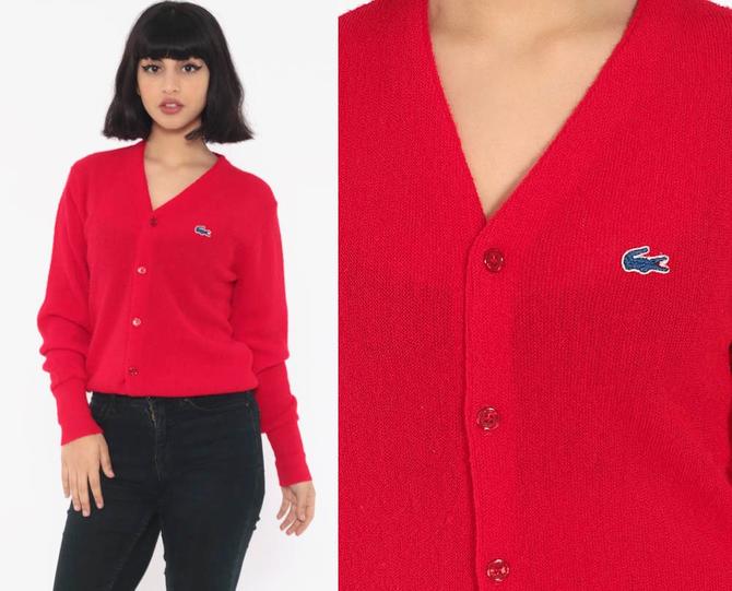 80s Lacoste Sweater Red Cardigan Button Up IZOD Crocodile | Shop Exile | Tucson, AZ