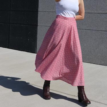 Vintage Floral Skirt / Rose High Waist Handmade Twirly Midi M/L 