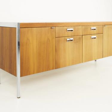 Knoll Style Mid Century Walnut and Chrome Office Sideboard Credenza - mcm 