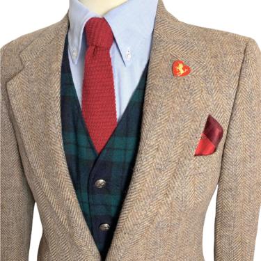 Vintage 100% WOOL TWEED Wool Blazer ~ 36 S ~ Herringbone ~ jacket / sport coat ~ Preppy / Ivy League / Trad ~ 
