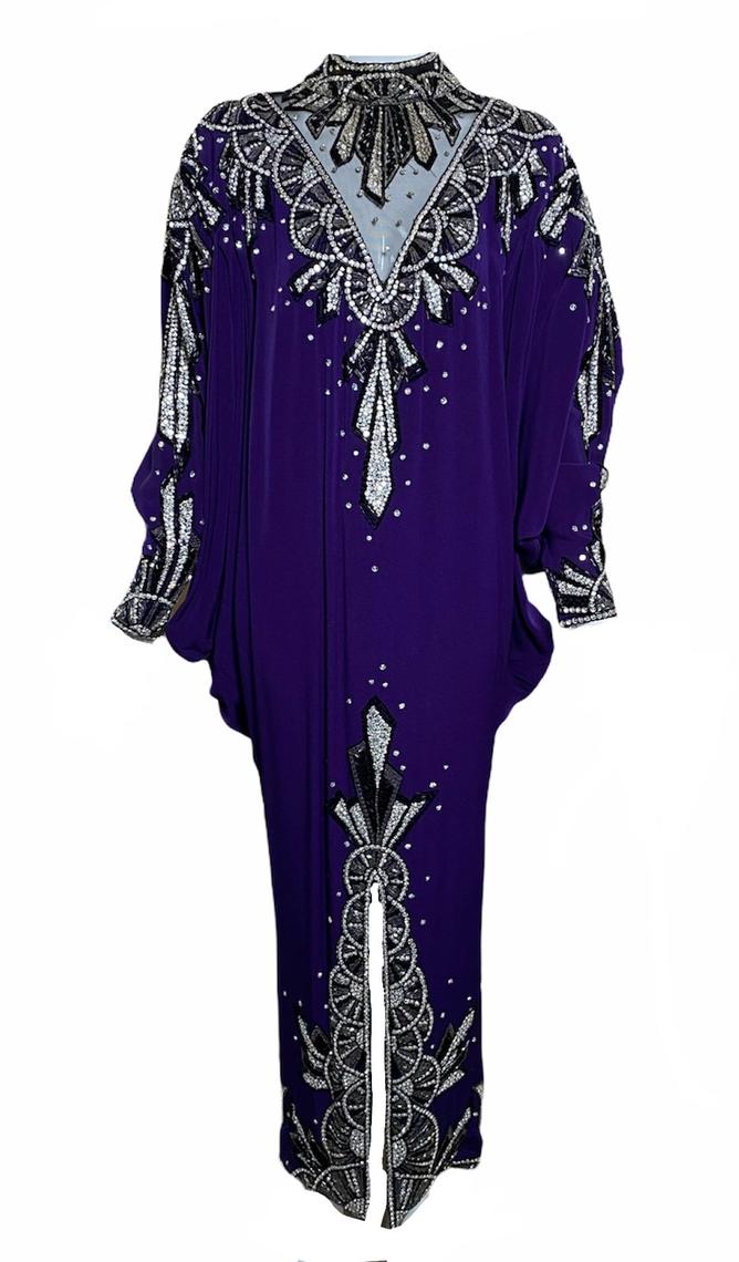 Tony Chase 80s Purple Art Deco Beaded Gown The Way We Wore Los