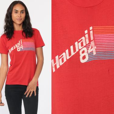 1984 Hawaii Shirt 80s Red Retro T Shirt Hawaiian Burnout TShirt 80s Vintage Graphic Print Paper Thin Tee Paper Thin 1980s Top Small Medium 
