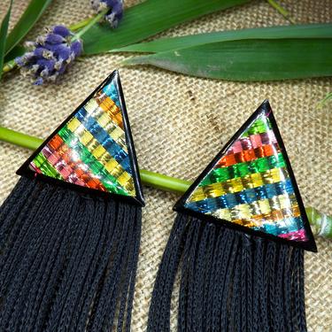 Rainbow Earrings with Fringe, Pride Earrings 