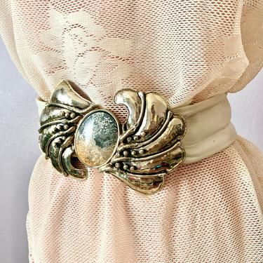 Statement Belt, Brutalist Metal Art Buckle, Natural Stone  display picture 1