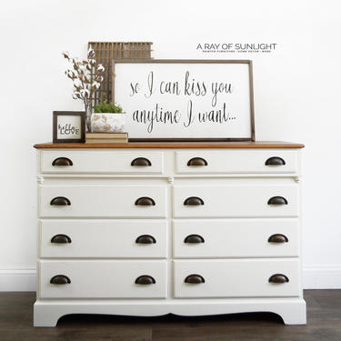 SOLD - Cream Farmhouse Dresser - Rustic Furniture - Painted Furniture - Vintage Dresser - Refinished Dresser - TV Stand - Entry Table 
