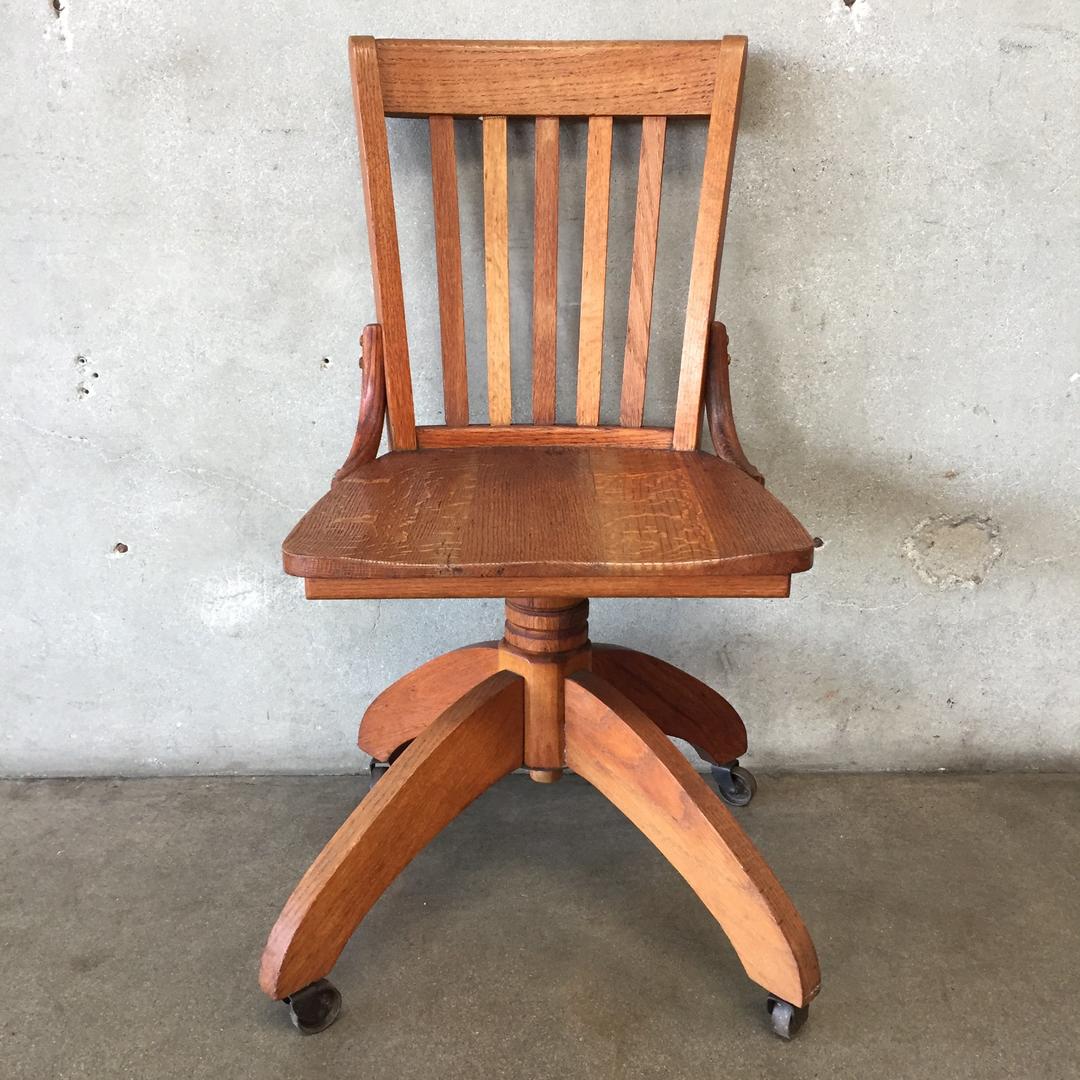 Antique Adjustable Swivel Oak Desk Chair with Floating Back Rest c.1926