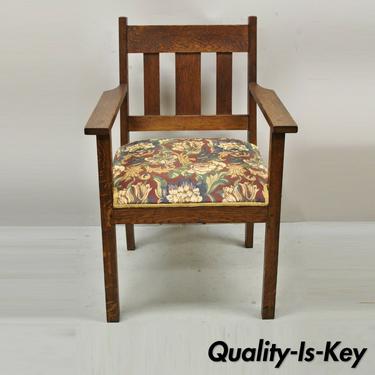 Antique Mission Oak Arts &amp; Crafts Stickley Style Slat Back Arm Chair