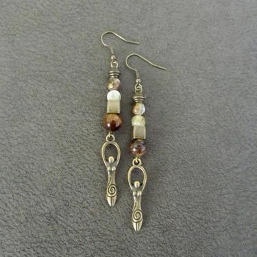 Goddess earrings, African statement earrings, Afrocentric earrings, agate tribal earrings, modern brass earrings, boho chic, female figure 