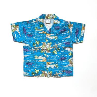 Vintage 80’s KIDS OP Tropical Print Button Up Shirt Sz 5 