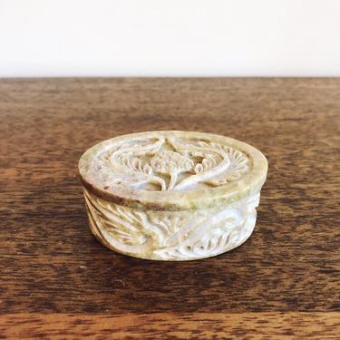 Vintage Carved Oval Soapstone Box 