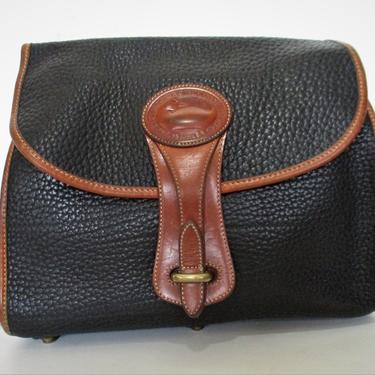 Dooney & Bourke Taupe & Black Canvas & Leather Top Handle Jaquard Logo Bag