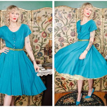 1950s Dress // Hope Reed Teal Dress // vintage 50s dress 