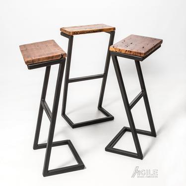 Zed Bar Stool - featuring all welded construction, matte black finish and reclaimed wood seats, sleek and contemporary design 