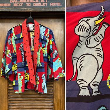 Vintage 1980’s Circus Print Capelet Top, 80’s Jacket, 80’s Circus Print, 80’s Batwing, 80’s Blazer, Vintage Clothing 
