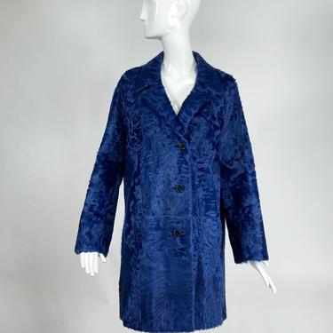 Yves Saint Laurent Rive Gauche Blue Sheared Lamb Coat